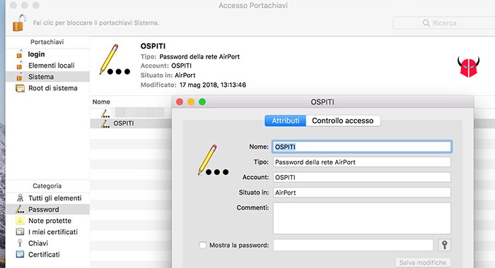 come trovare password WiFi protette macOS