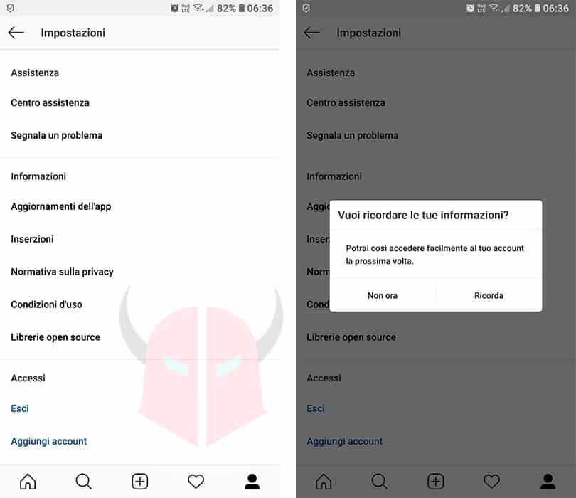 come uscire da account Instagram smartphone