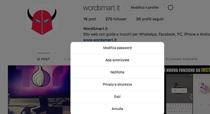 come uscire da account Instagram web