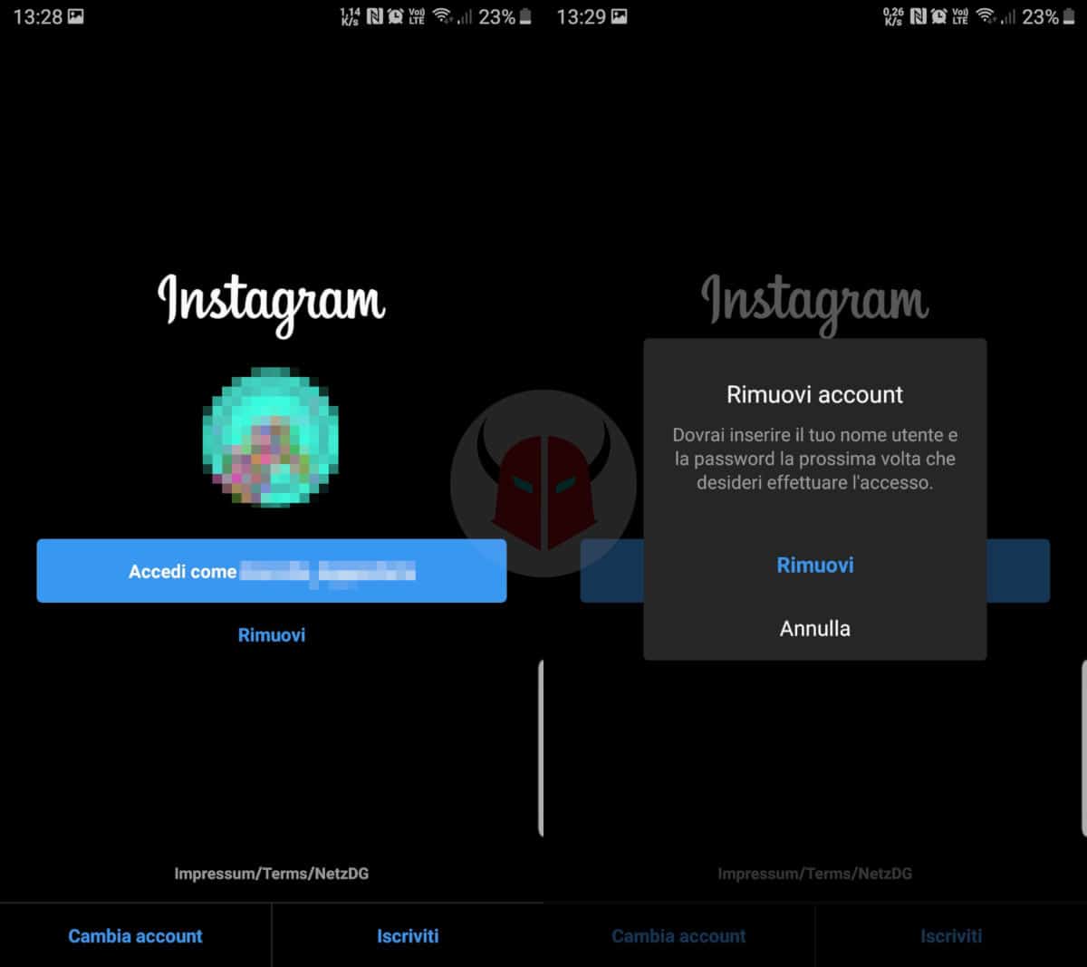 come uscire da un account Instagram ricordato