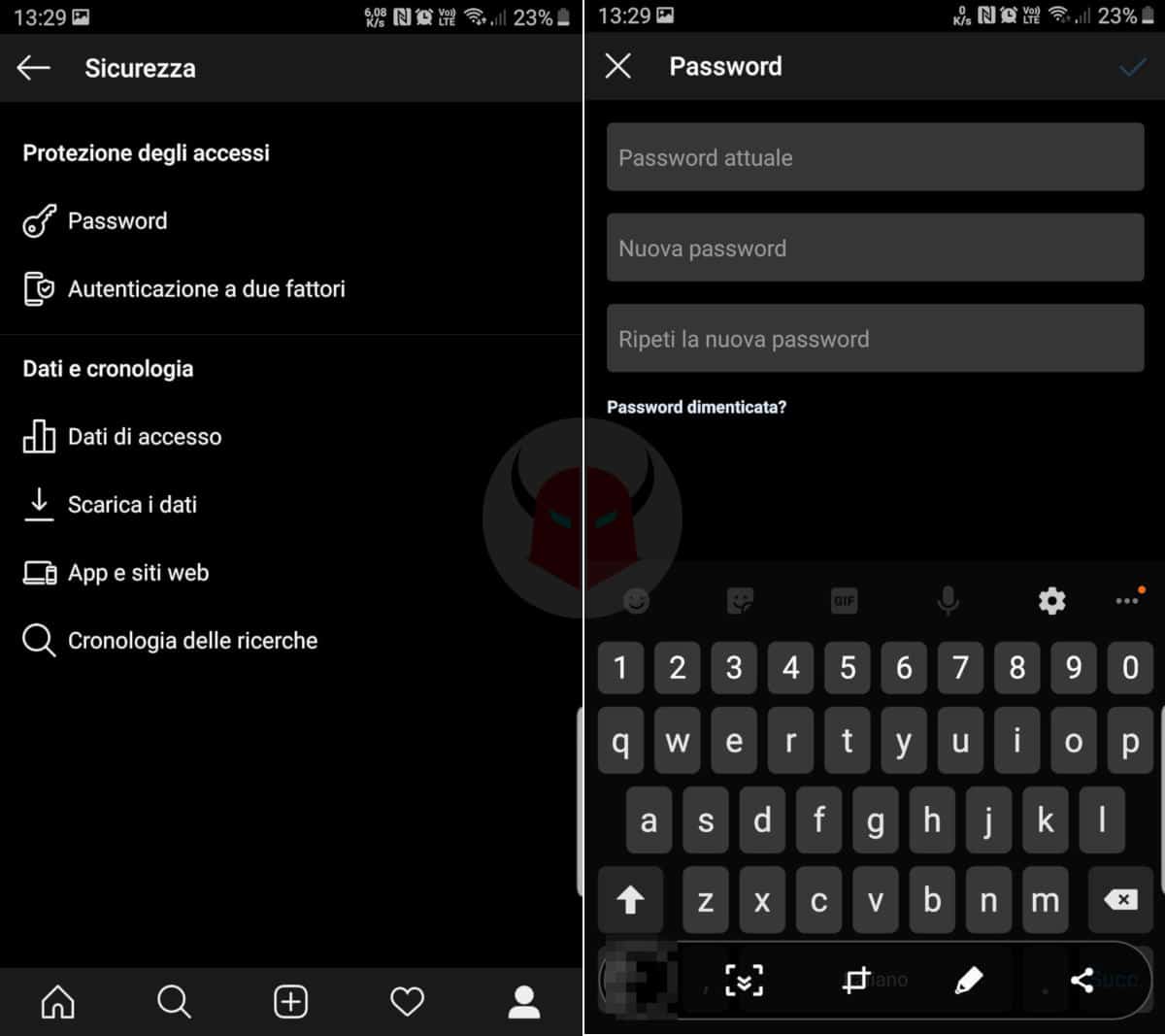 come uscire da un account Instagram su altro dispositivo cambio password