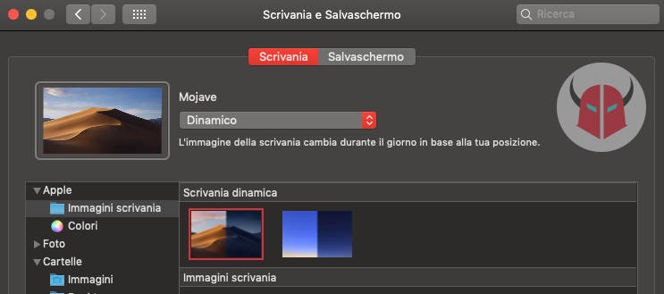 come attivare Modalità Scura su macOS Mojave scrivania dinamica