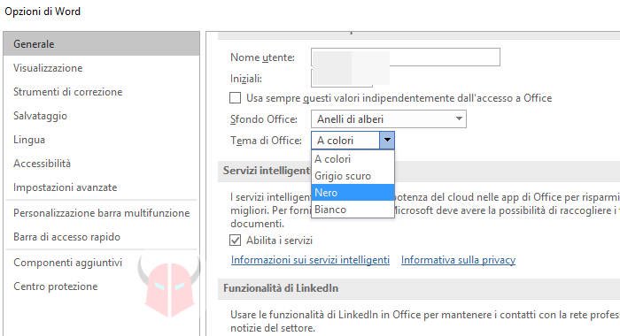 come attivare tema scuro Windows 10 Microsoft Office