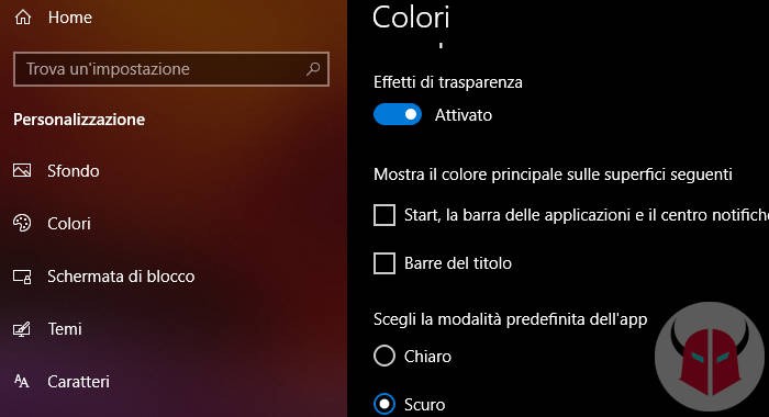 come attivare tema scuro Windows 10 impostazioni e app