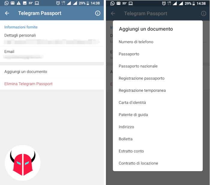 come funziona Telegram Passport aggiungi documento