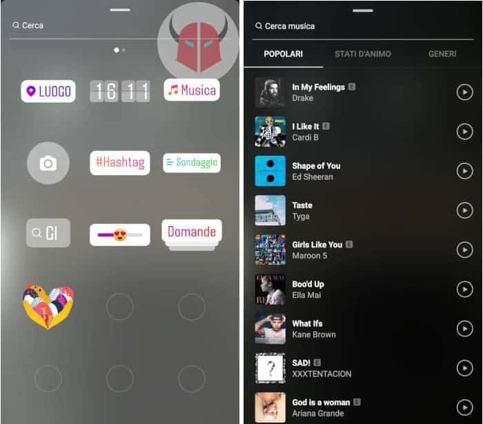 come mettere musica su Instagram adesivo Storie