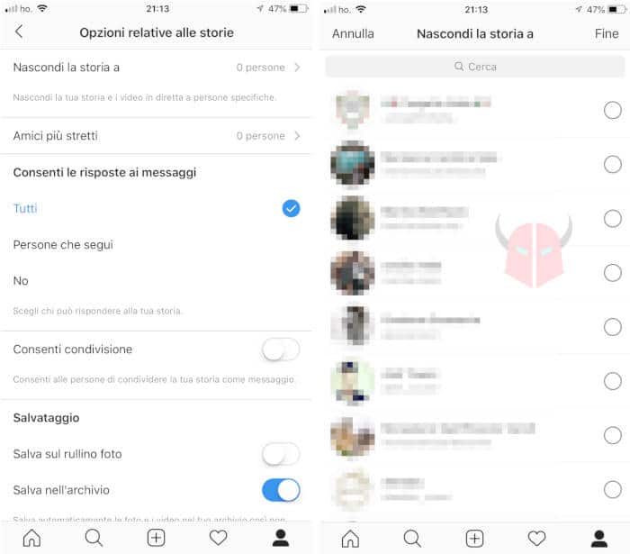 come non far vedere foto Instagram nascondere Storie