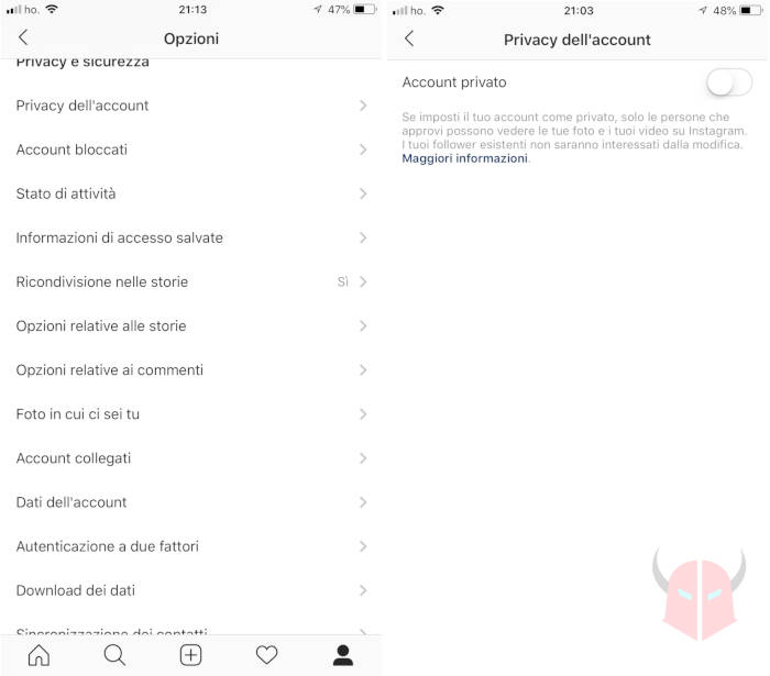 come non far vedere foto Instagram profilo privato