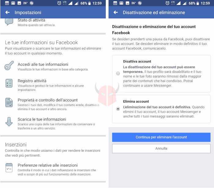 come cancellarsi da Facebook per sempre eliminazione smartphone