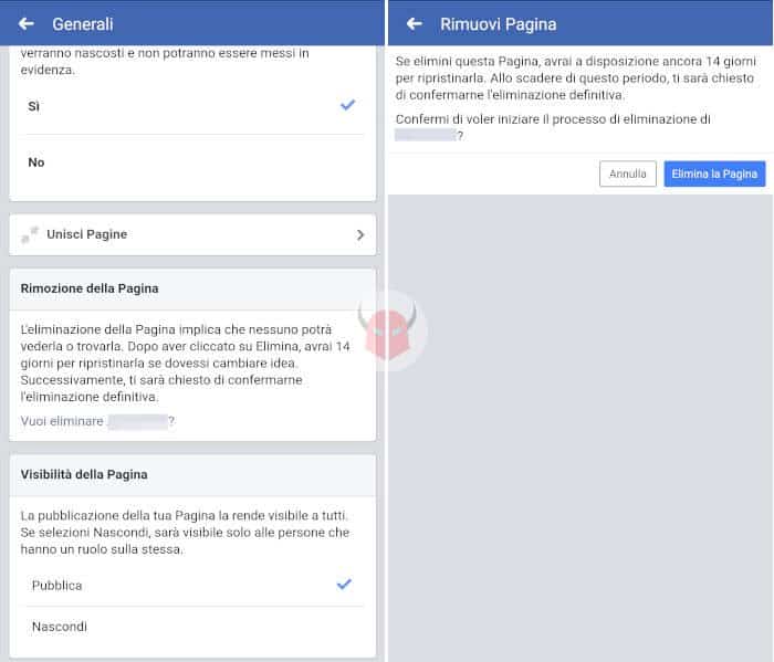 come eliminare una Pagina Facebook cellulare