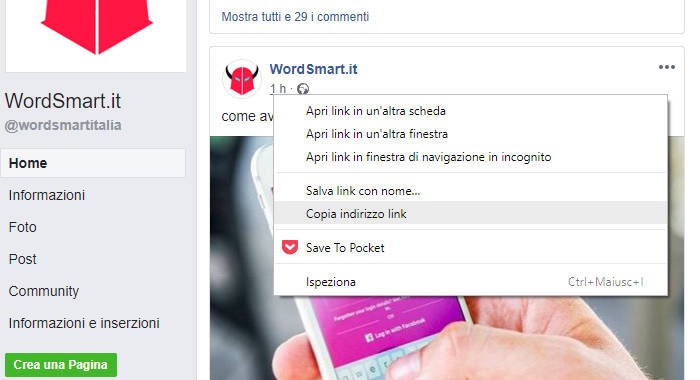 come fare copia e incolla su Facebook link