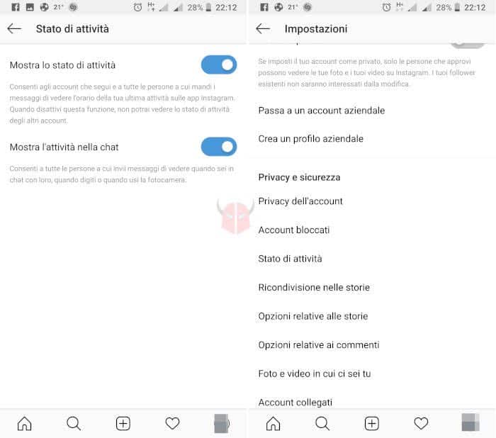 come non farsi spiare su Instagram stato attività