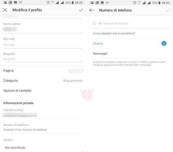 come togliere numero di telefono da Instagram cellulare pubblico