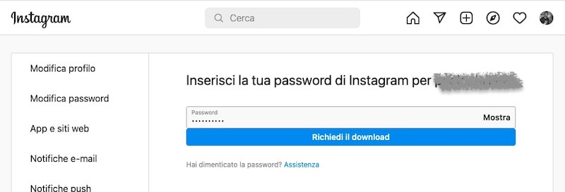 richiesta password di conferma