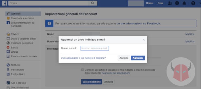 come cambiare email Facebook PC