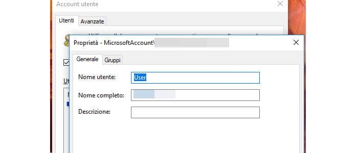 come cambiare nome utente Windows 10 account Microsoft locale