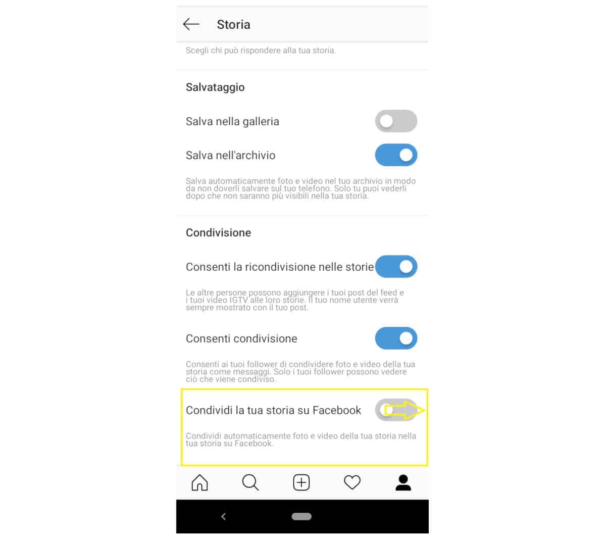 come condividere una storia su Instagram condivisione automatica su Facebook