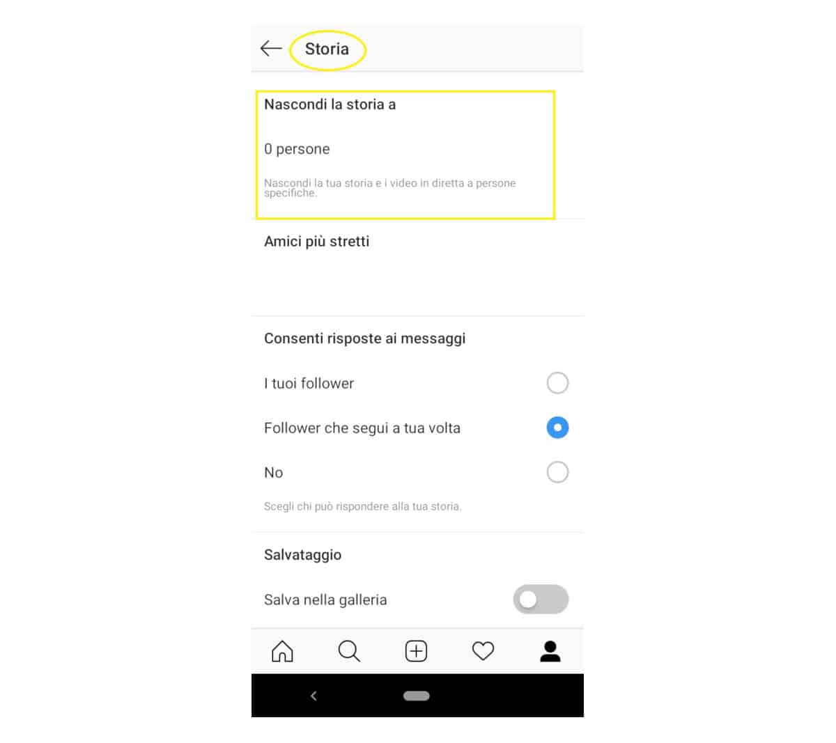 come condividere una storia su Instagram opzione Nascondi la storia a