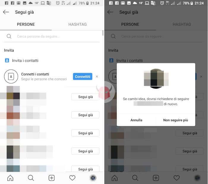 come smettere di seguire tutti su Instagram metodo manuale