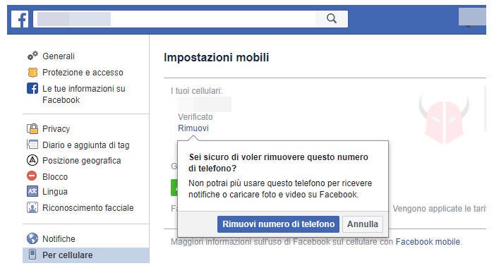 come togliere numero di telefono da Facebook computer