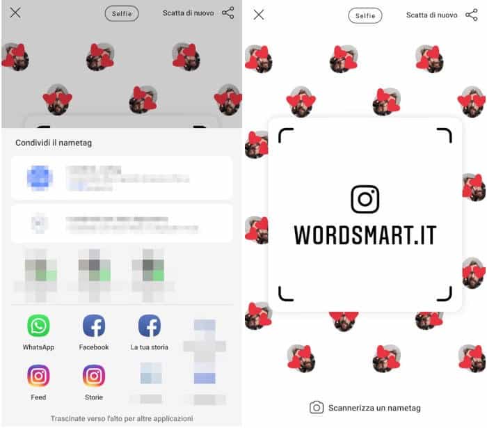 come usare Nametag Instagram condivisione
