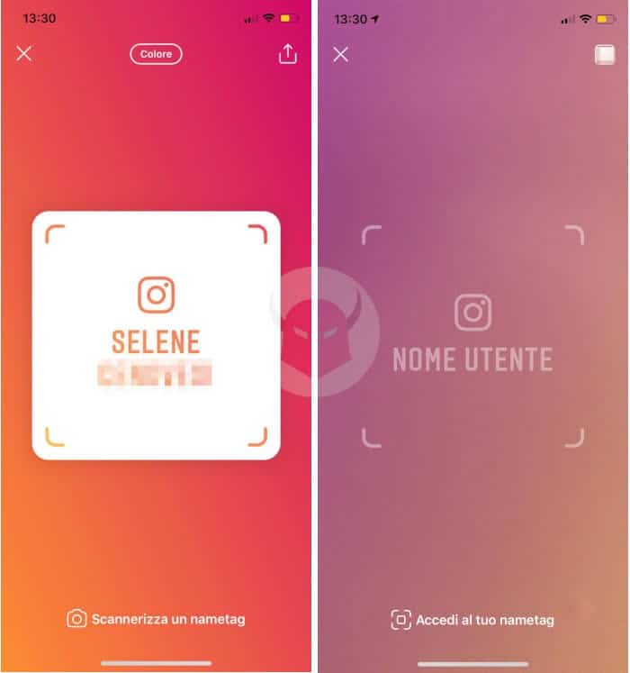 come usare Nametag Instagram scansione