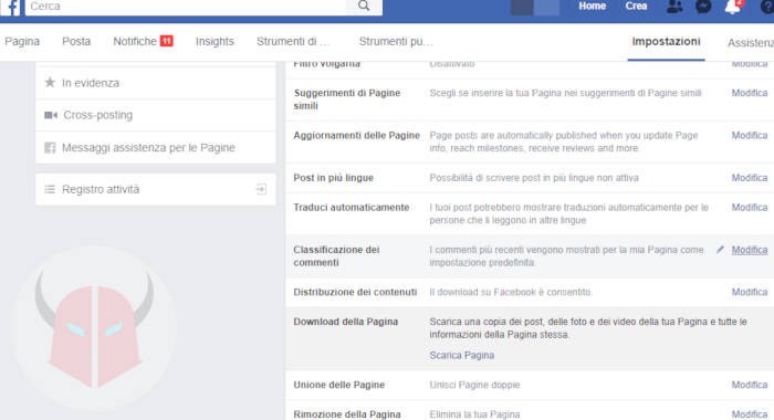 come chiudere Pagina Facebook backup