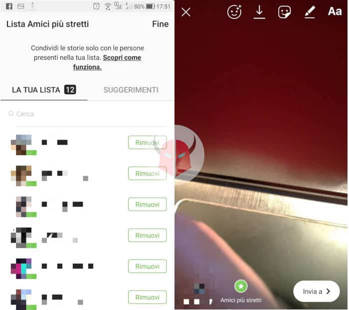 come creare lista amici più stretti Instagram condivisione Storia privata