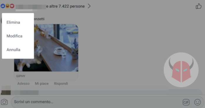 come eliminare commenti Facebook GIF e foto