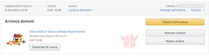 come nascondere ordine Amazon opzione Mostra ordine