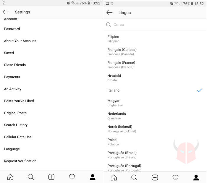 come cambiare lingua su Instagram app