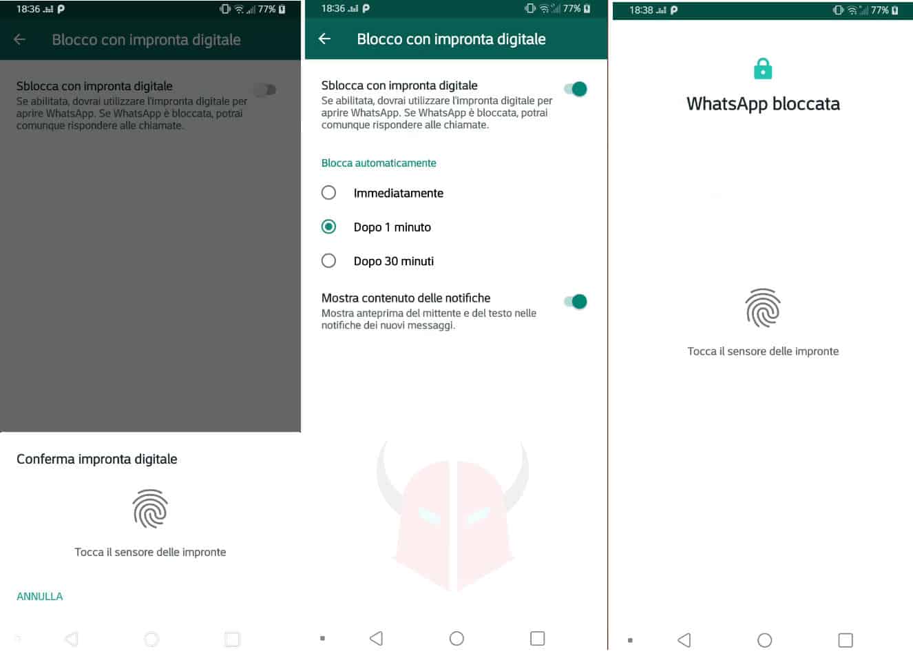 come mettere password WhatsApp opzione sblocca impronta digitale Android