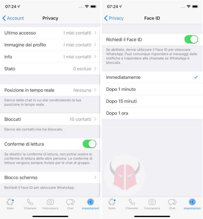 come sbloccare WhatsApp con Face ID o Touch ID attivazione