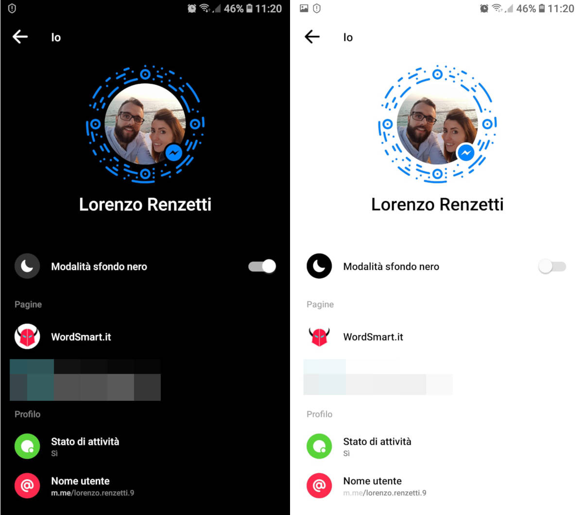 come attivare modalità scura su Facebook Messenger disattivazione