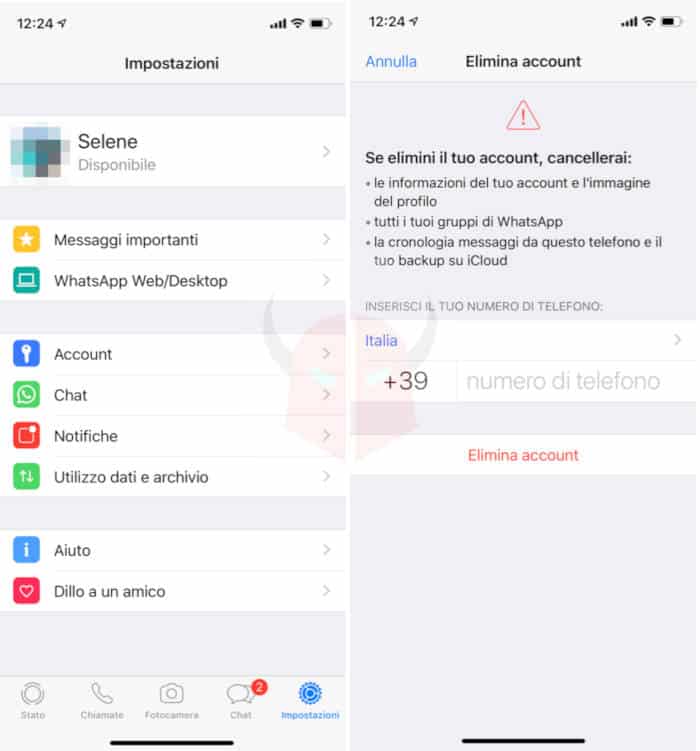 come disinstallare WhatsApp eliminazione account