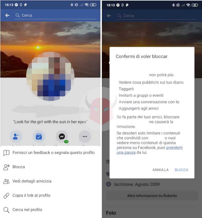 come bloccare Facebook a una persona utente cellulare