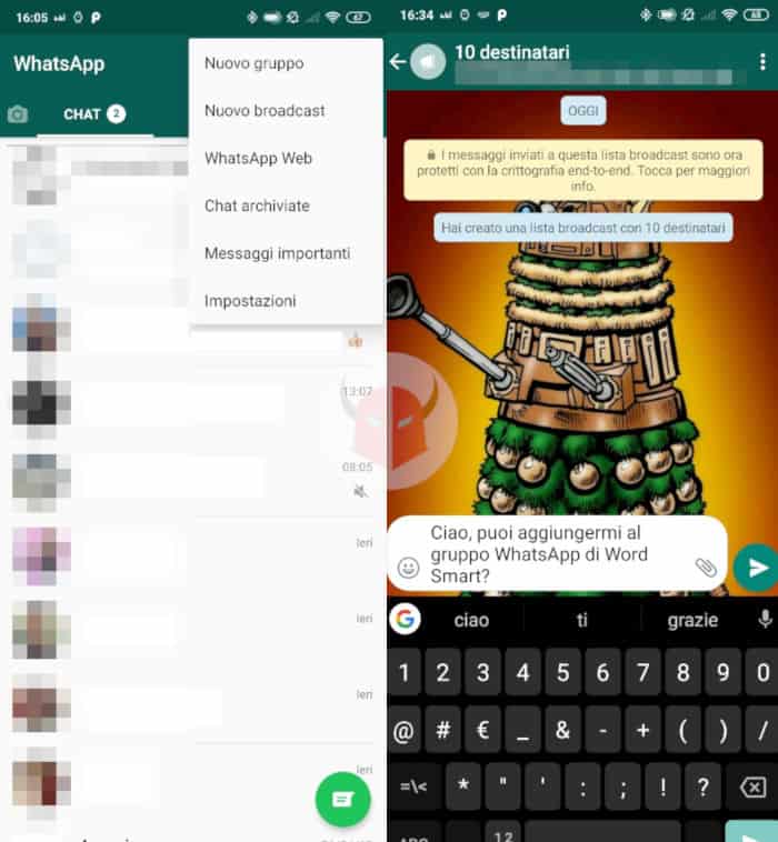 come trovare un gruppo WhatsApp broadcast