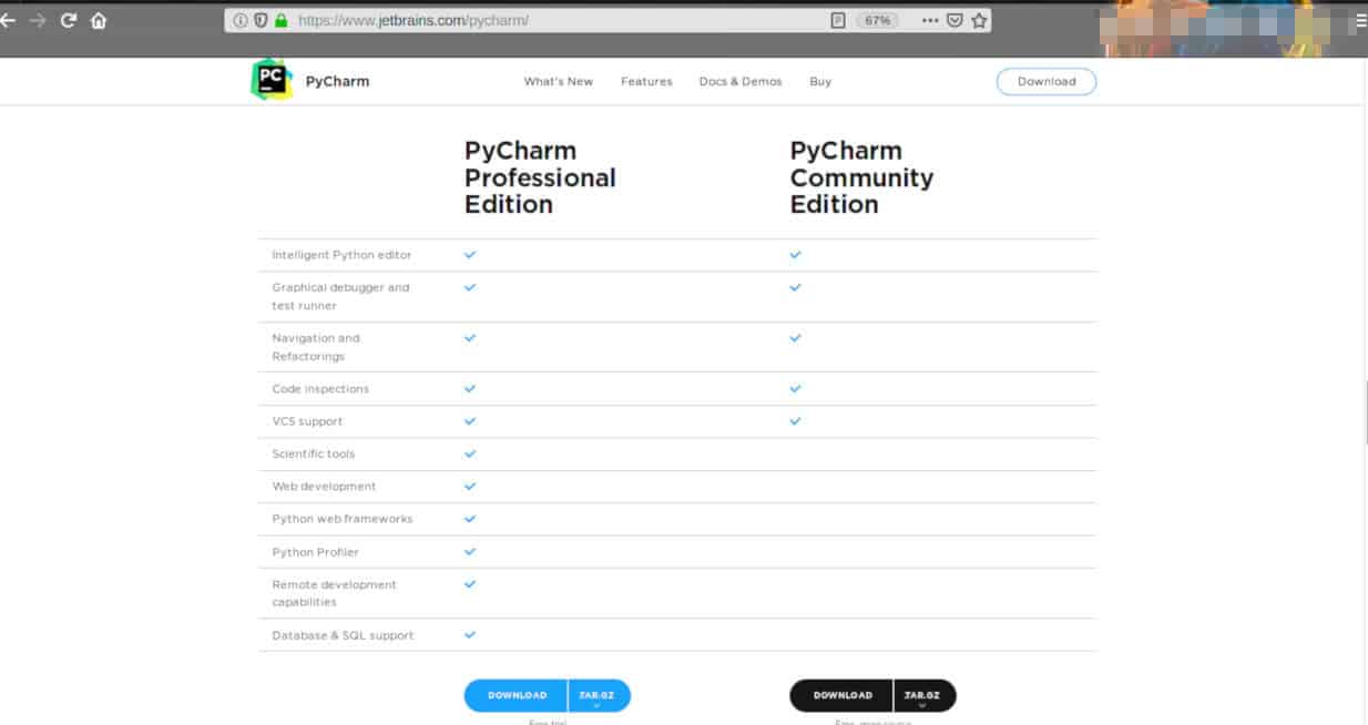 programmi per programmare in Python Pycharm community vs professional