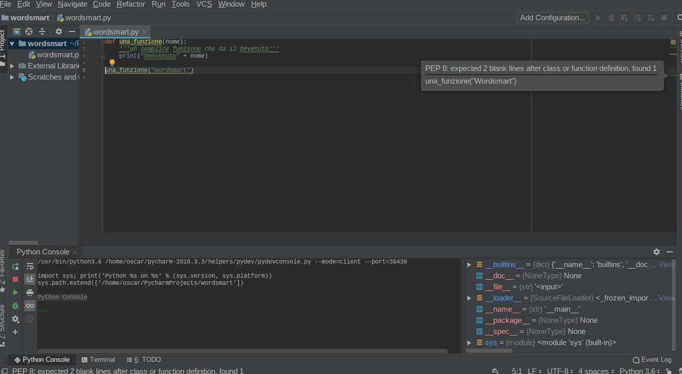 programmi per programmare in Python Pycharm print convenzioni