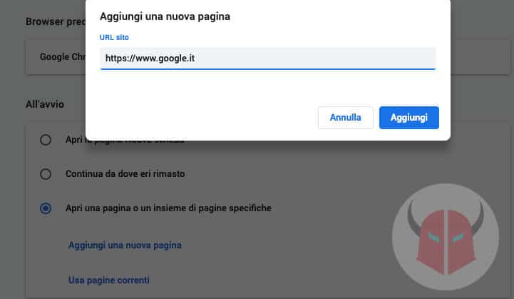 come cambiare pagina iniziale Google Chrome