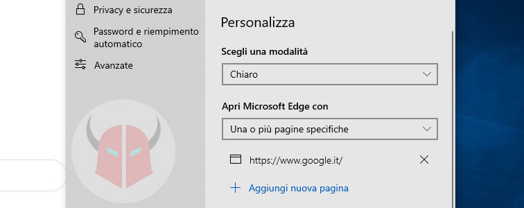 come cambiare pagina iniziale Microsoft Edge