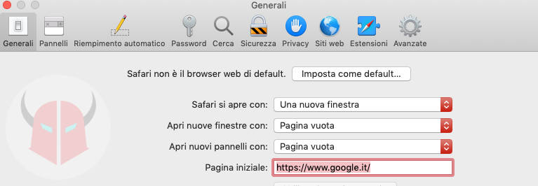 come cambiare pagina iniziale Safari