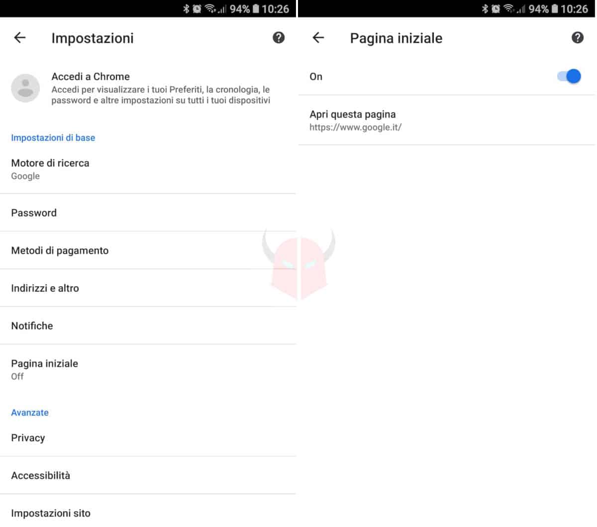 come cambiare pagina iniziale app Chrome