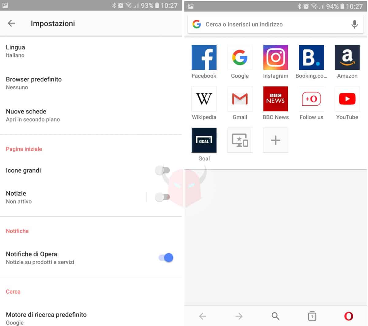 come cambiare pagina iniziale app Opera