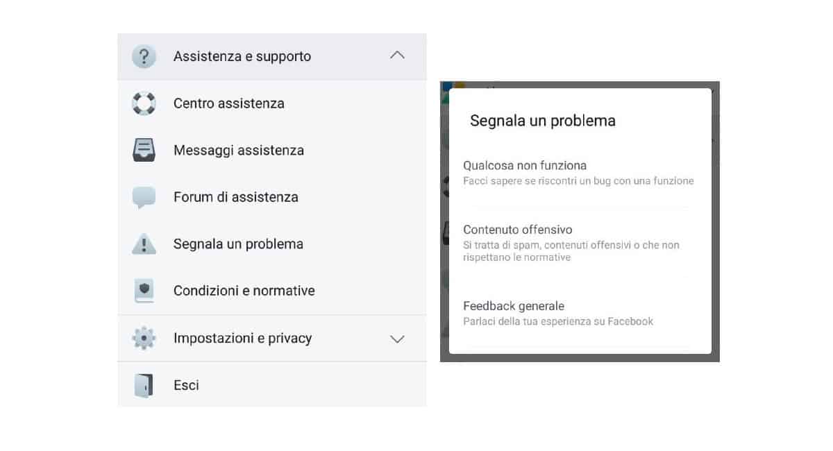 come contattare Facebook app iOS e Android