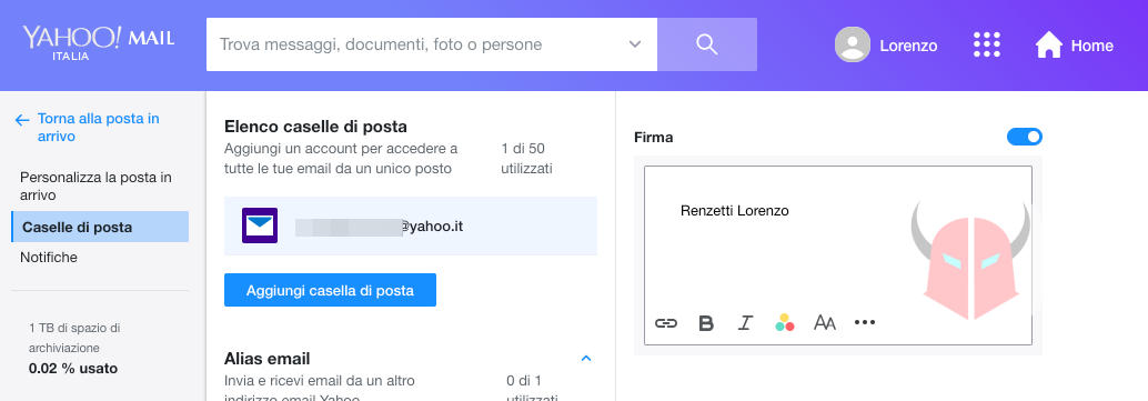 come inserire firma email Yahoo Mail