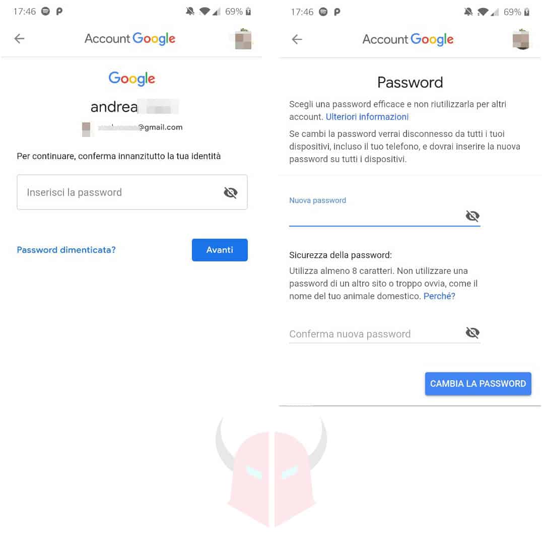 come recuperare password Gmail cambio password Android