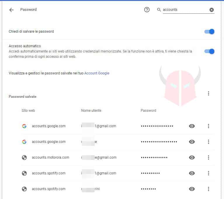 come recuperare password Gmail password memorizzate Chrome