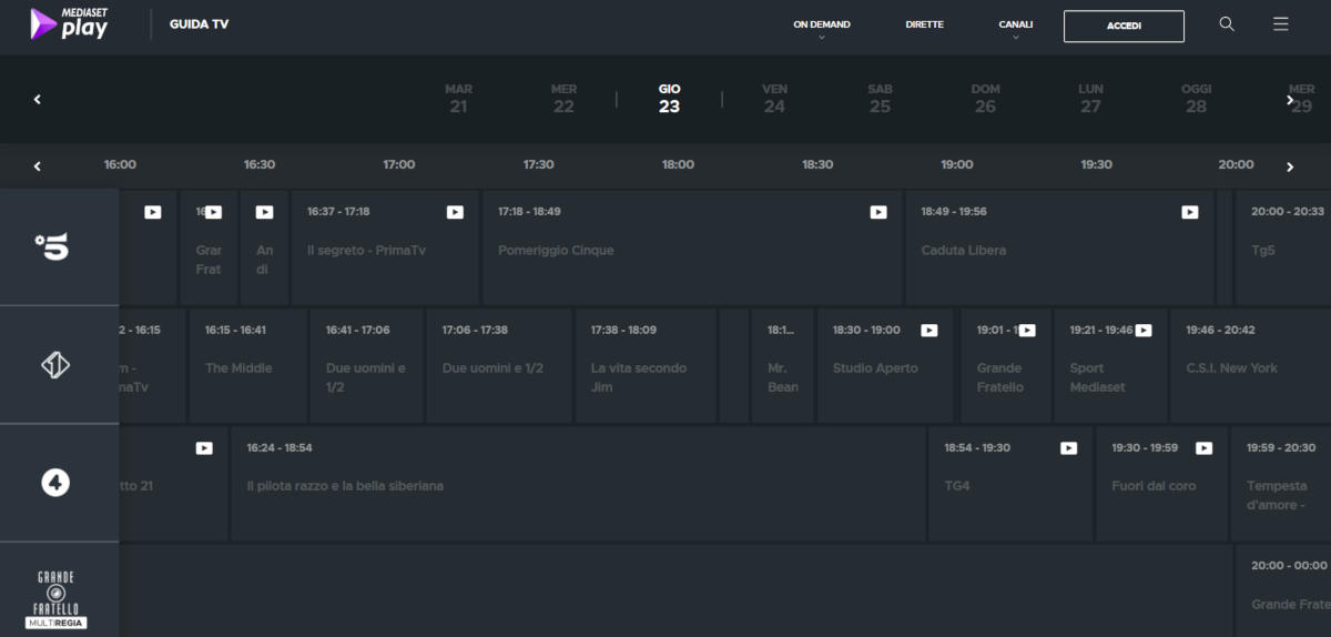 come rivedere i programmi Mediaset sito web Mediaset Play guida TV