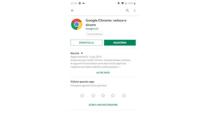 come aggiornare Google Chrome Android